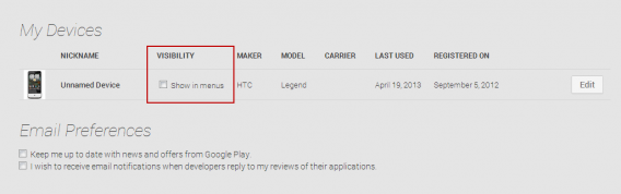 Uncheck this option to remove from list