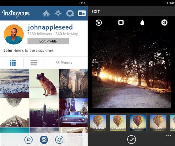 Instagram for Windows Phone profile and filters Instagram for Windows Phone profile and filters