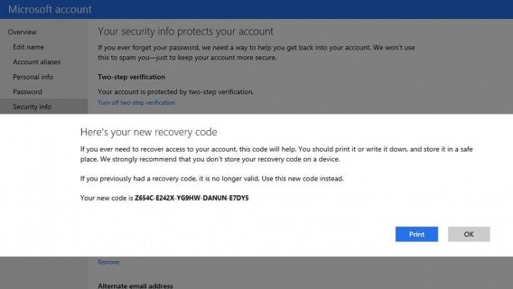 Microsoft recovery codes