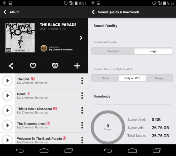 Beats Music album playback and sound options
