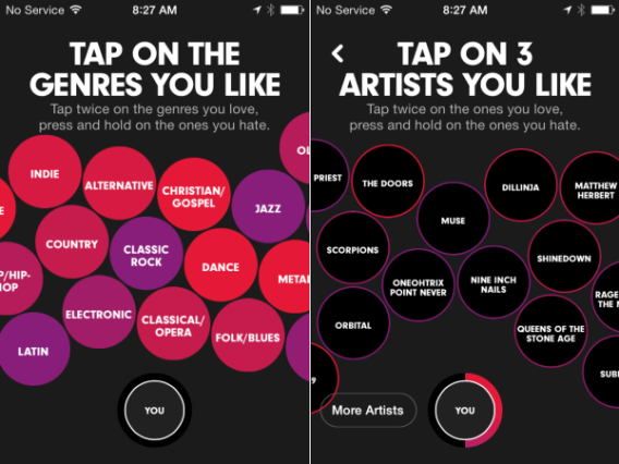 Beats Music genre and artist selection