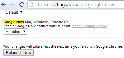 Google Now Chrome Canary flags