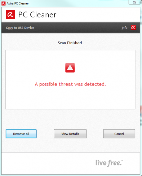 Avira PC Cleaner threat detected