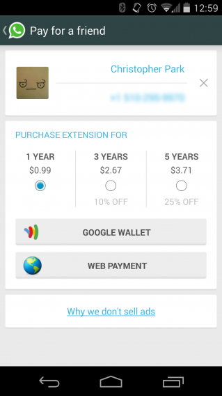 WhatsApp pay for a friend