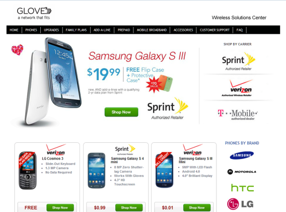 The Glove Wireless landing page