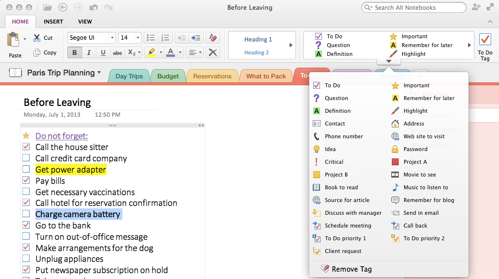 OneNote for Mac - ribbon