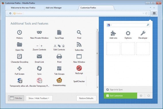 Firefox 29 customize menu