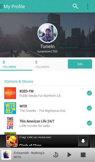 TuneIn profile page