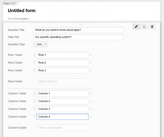 Google Forms grid