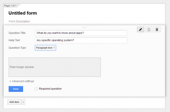 Google Forms paragraph