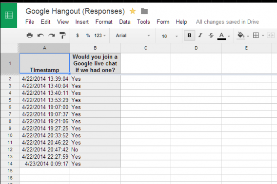 Google Sheets responses