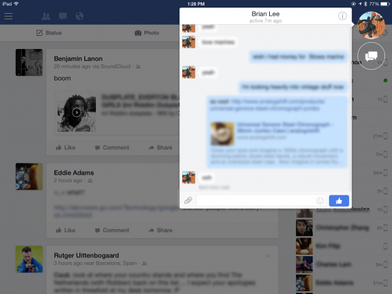 Facebook for iPad chat heads