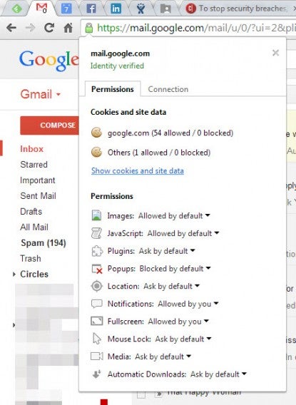 Gmail secure site lock icon menu