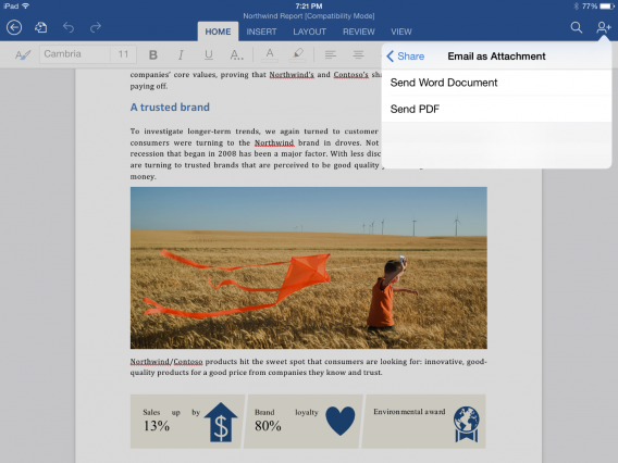 Export to PDF in Word for iPad