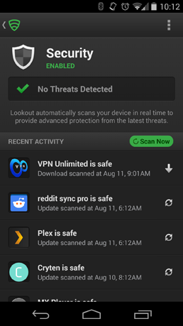 Lookout Security Android security audit screen