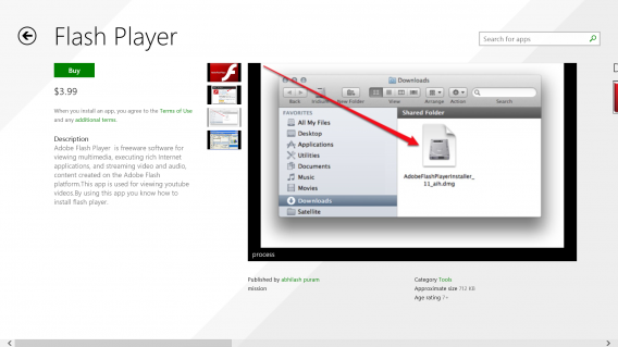 Windows Store fake Adobe Flash Player