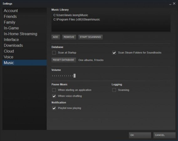 Steam Music Player settings