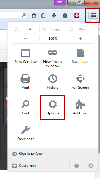 firefox options