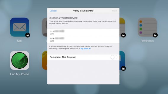 iCloud phone number selection