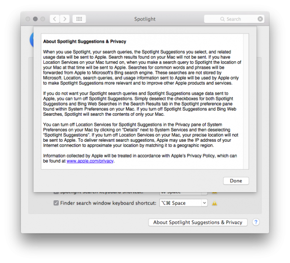 Apple Spotlight Suggestions TOS