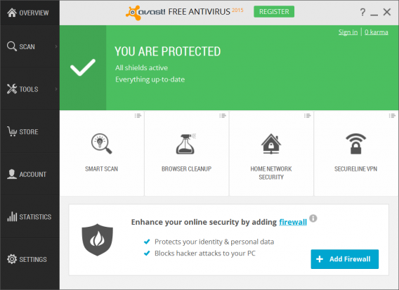 Avast 2015 home screen