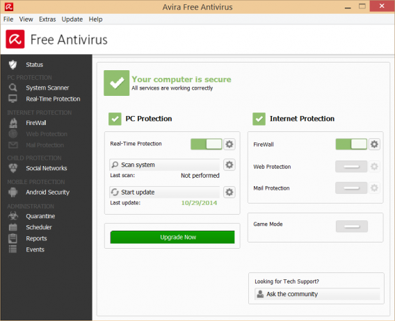 Avira default interface