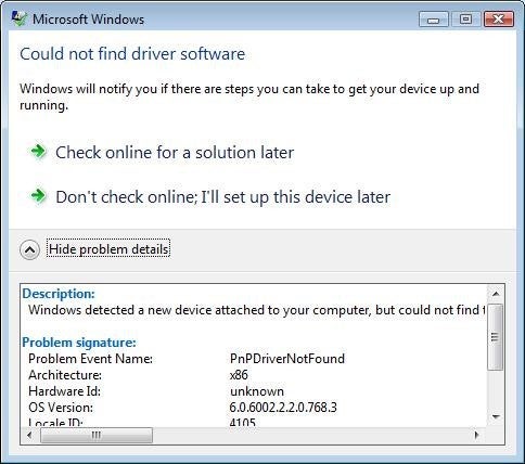 Windows driver error