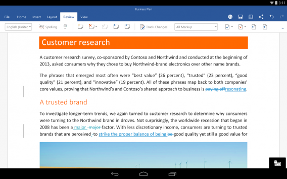 Word for Android tablets