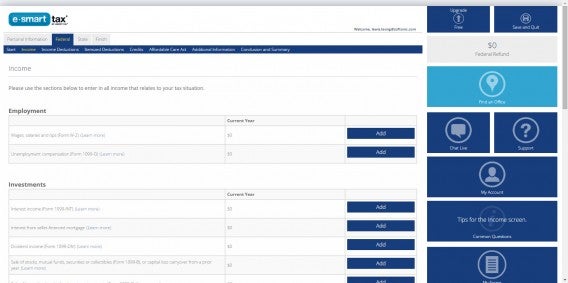 eSmart Tax Federal form