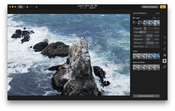 Photos for Mac editing sliders