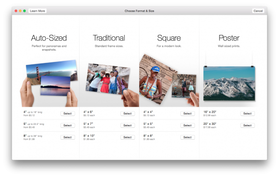 Photos for Mac print pricing