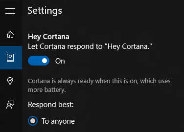 Cortana settings