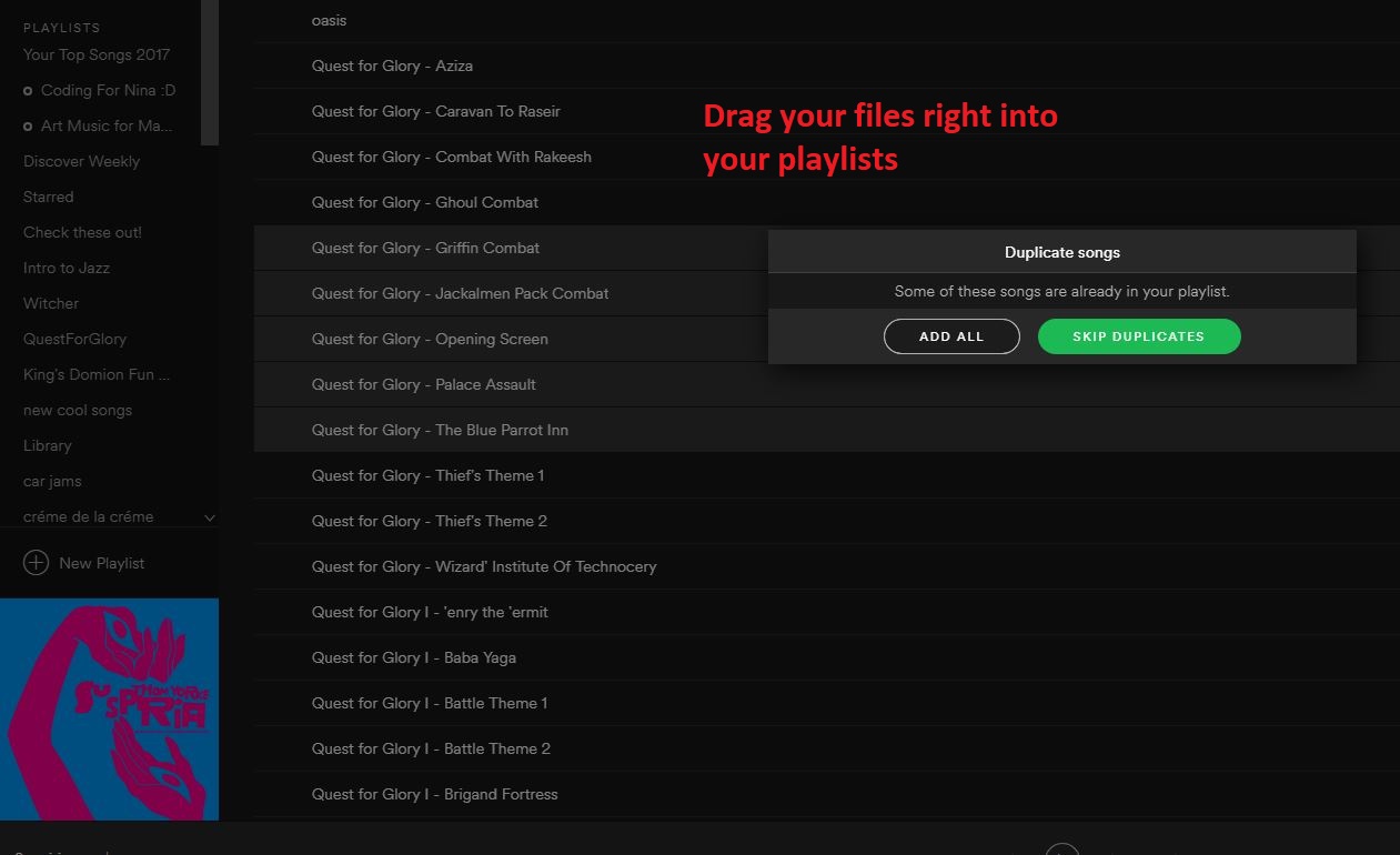Spotify Local Files add to playlist