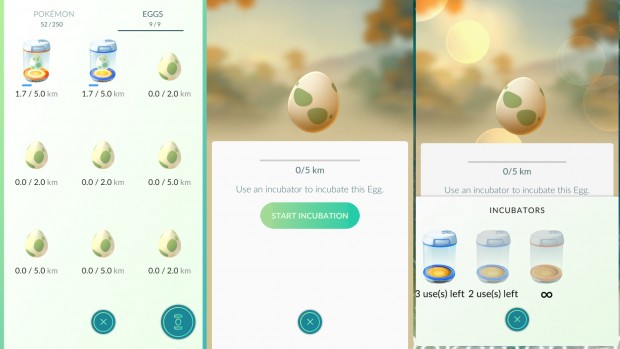 Incubators and Pokémon Go Eggs
