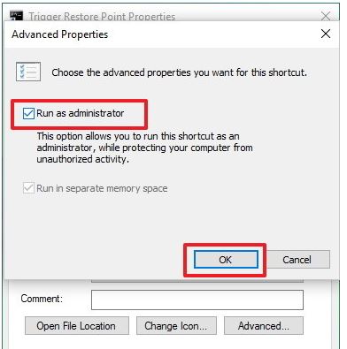Toggle on Run as Admin