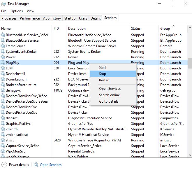TaskManagerServicesTab