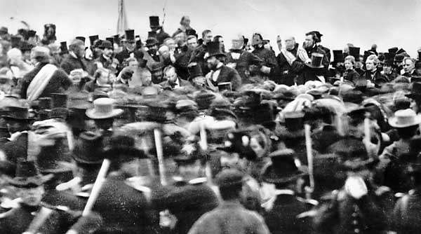 The only actual picture of the Gettysburg Address - he was done speaking before the photographer was even ready!