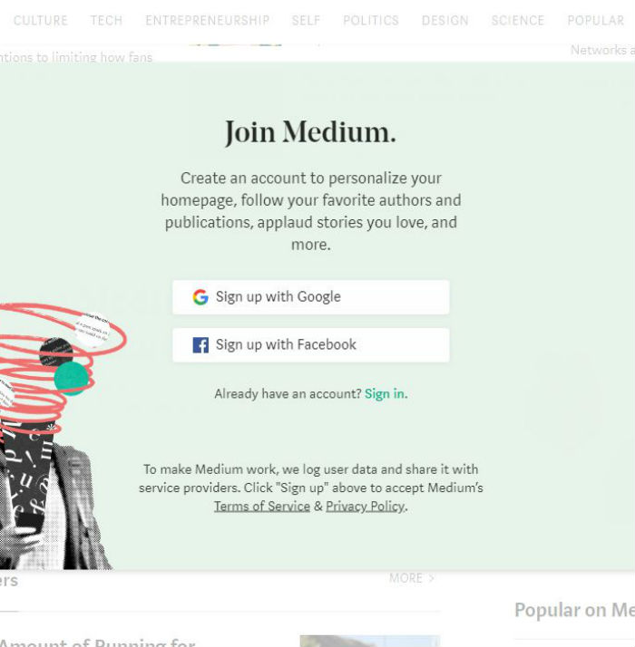 sign up for medium