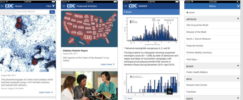 CDC health app screenshots