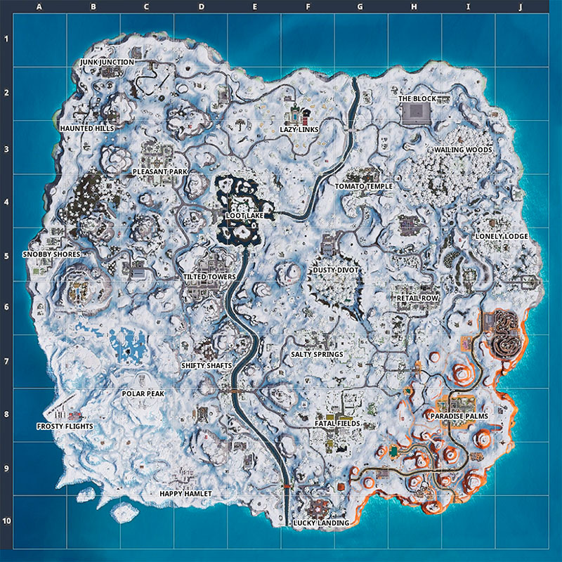 The Fortnite Island Covered in Snow