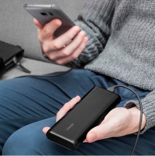 Anker PowerCore 20000 charging smartphone