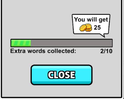 Words Story extra words collected for coins