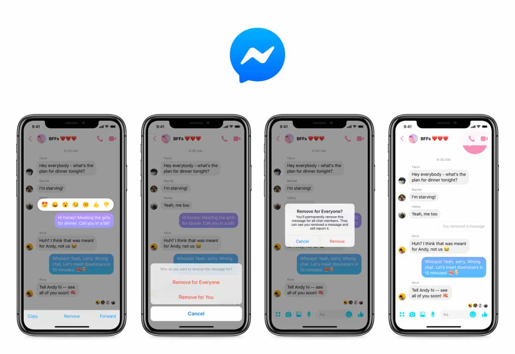 Screenshots of Messenger unsend for everyone
