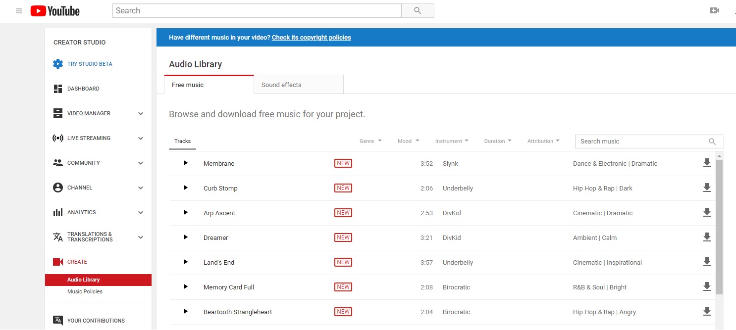 YouTube Audio Library