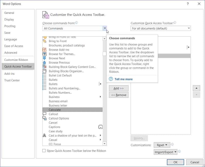 Calculate on Microsoft word