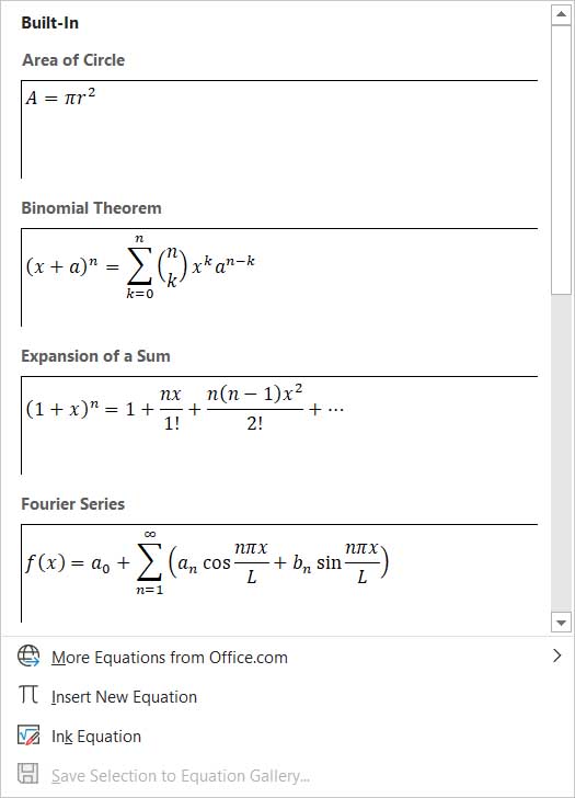 Equations on Microsoft Word