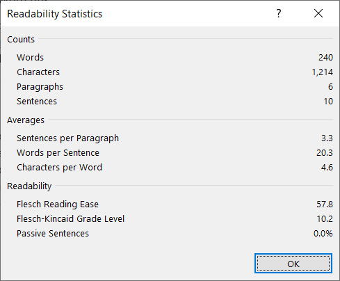 Readability on Microsoft Word