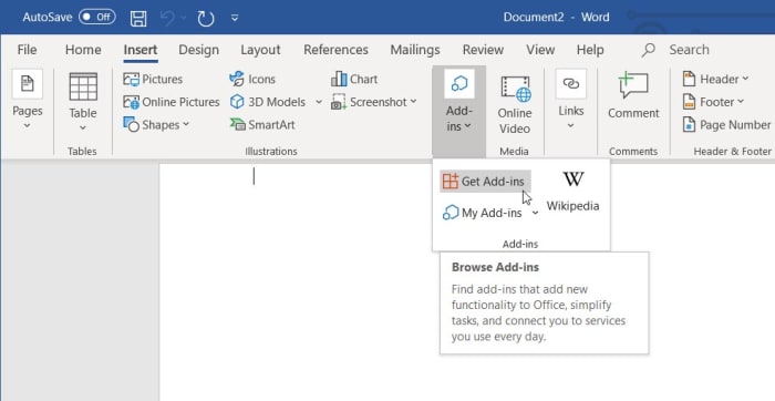how to find add-ins for Word