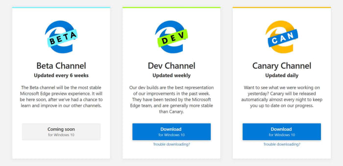 The different Microsoft Edge builds