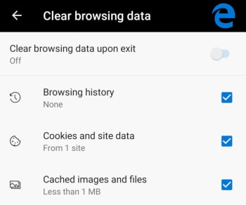 Delete browser history on Edge for Android